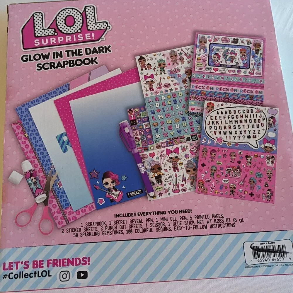 NWT LOL Surprise! Glow in Dark Scrapbook Stickers GITD Pink L.O.L. Easter Crafts